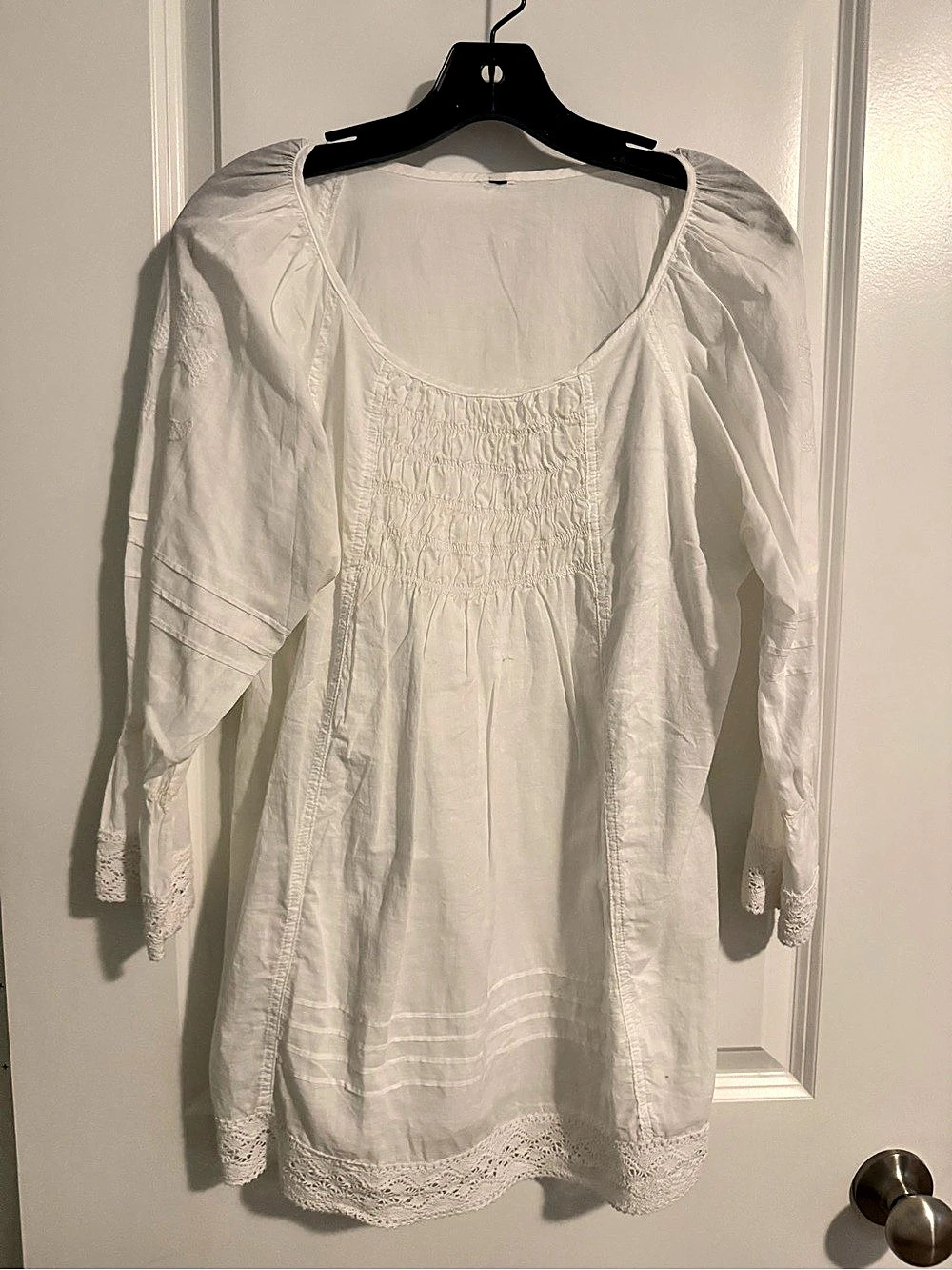 White Lace Trim shirt cotton large